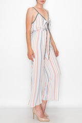 Front Tie Cropped Jumpsuit - Orange