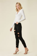 HIGH RISE DISTRESSED SKINNY WITH RAW HEM