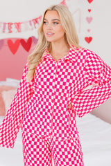 Pink Checkered Buttoned Shirt and High Waist Pants Set