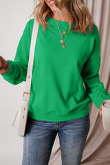 Smoke Green Solid Color Drop Shoulder Terry Sweatshirt