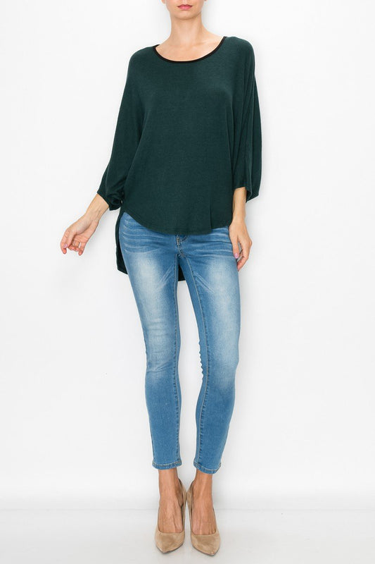 High and Low Round Neck Tunic Top - Green