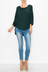 High and Low Round Neck Tunic Top - Green