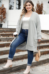 Beige Thermal Knit Pocketed Plus Size Cardigan