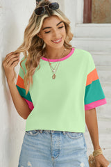 Light Blue Color Block Sleeve Round Neck Oversize Top