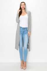 Long Sleeve Hooded Light Cardigan - Grey