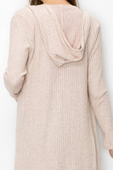 Long Sleeve Hooded Light Cardigan - Beige