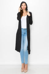 Long Sleeve Hooded Light Cardigan - Black