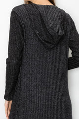 Long Sleeve Hooded Light Cardigan - Black