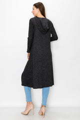 Long Sleeve Hooded Light Cardigan - Black