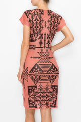 Short Sleeve Aztec Print Dress - Coral