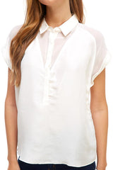 Silk Short Sleeve V Neck Blouse Top