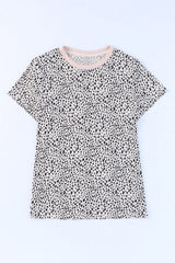 Black Cheetah Print Casual Short Sleeve Crew Neck T Shirt