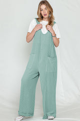 Parchment Pockets Oversized Ribbed Wide Leg Jumpsuit