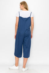 Cropped Bottom Wide Leg Oversized Jumpsuit - Blue