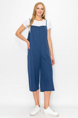 Cropped Bottom Wide Leg Oversized Jumpsuit - Blue