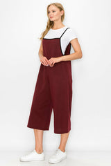 Cropped Bottom Wide Leg Oversized Jumpsuit - Burgundy