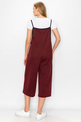 Cropped Bottom Wide Leg Oversized Jumpsuit - Burgundy