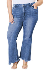 Blue Plus Size Exposed Seam High Waist Flare Jeans