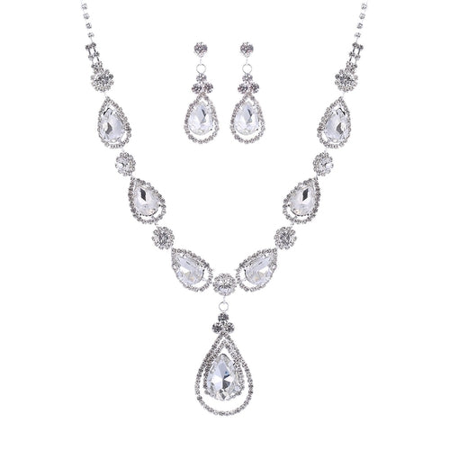 RHINESTONE TEAR DROP BRIDAL NECKLACE SET