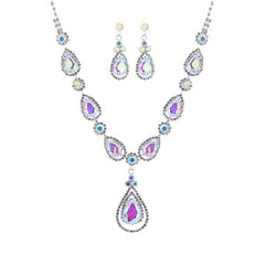 RHINESTONE TEAR DROP BRIDAL NECKLACE SET