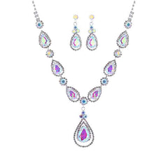 RHINESTONE TEAR DROP BRIDAL NECKLACE SET