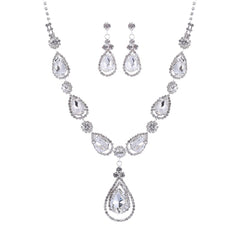 RHINESTONE TEAR DROP BRIDAL NECKLACE SET