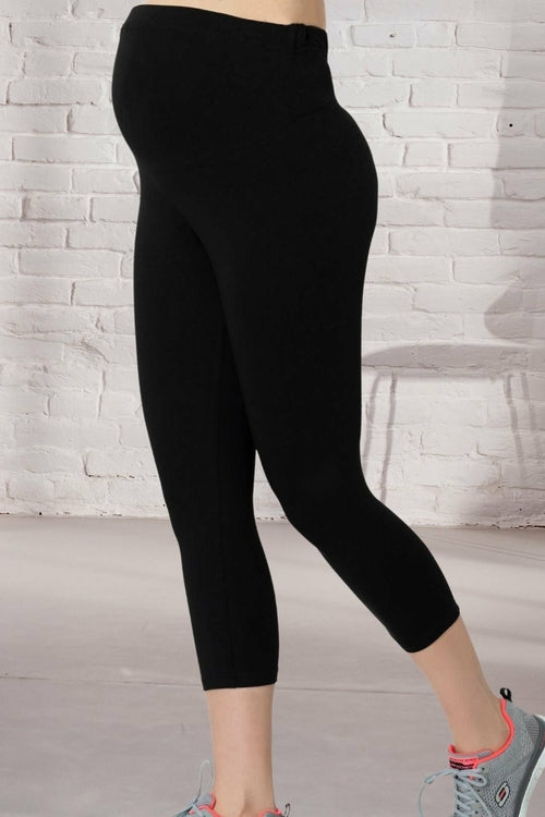 Shopymommy 1756 Cotton Capri Maternity Tight Black