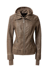 Women's Hooded Vegan Leather Jacket (more color options)