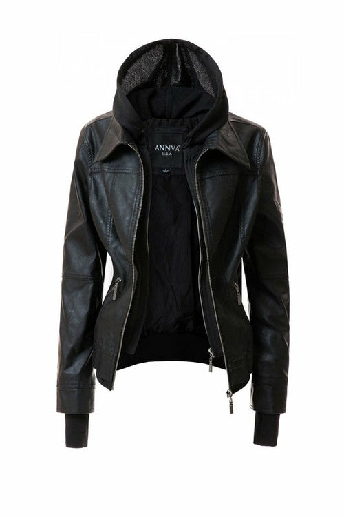 Women's Hooded Vegan Leather Jacket (more color options)