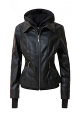 Women's Hooded Vegan Leather Jacket (more color options)