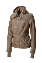 Women's Hooded Vegan Leather Jacket (more color options)