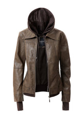 Women's Hooded Vegan Leather Jacket (more color options)