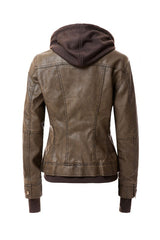 Women's Hooded Vegan Leather Jacket (more color options)