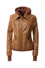 Women's Hooded Vegan Leather Jacket (more color options)