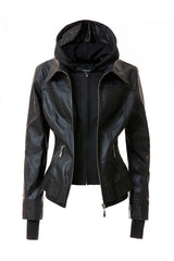 Women's Hooded Vegan Leather Jacket (more color options)