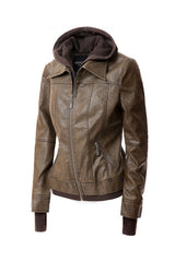 Women's Hooded Vegan Leather Jacket (more color options)