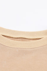 Khaki Plain Drop Shoulder Ribbed Trim Oversized Sweatshirt