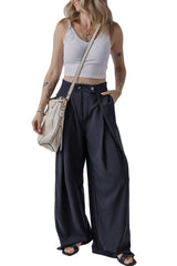 Dirty blue Dual Buttoned High Waist Pleated Wide Leg Pants