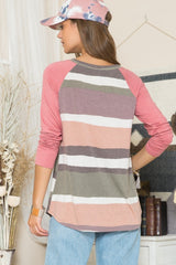 Celeste Full Size Striped Contrast Long Sleeve T-Shirt