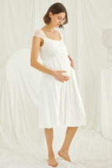 Shopymommy 18202 Lace Maternity & Nursing Nightgown With Robe Set Ecru