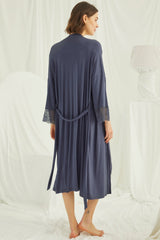 Shopymommy 18210 Lace Maternity & Nursing Nightgown With Robe Set Navy