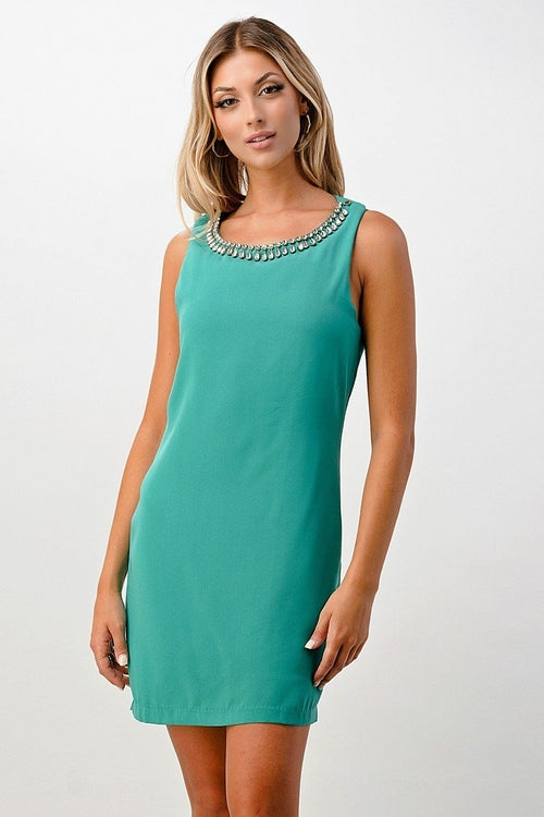 Jeweled Neck Detail Dress