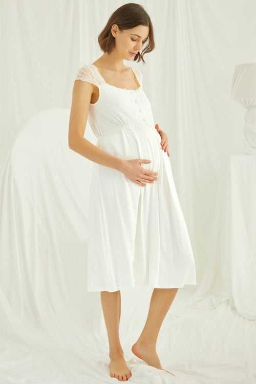 Shopymommy 18300 Lace Maternity & Nursing Nightgown Ecru