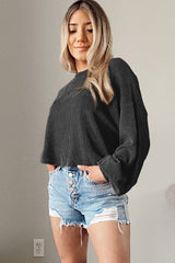 Black Casual Cording Drop Shoulder Puff Sleeve Blouse