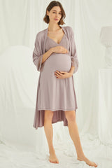 Shopymommy 18430 Lace Strappy Maternity & Nursing Nightgown With Robe