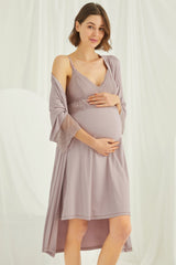 Shopymommy 18430 Lace Strappy Maternity & Nursing Nightgown With Robe