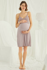 Shopymommy 18430 Lace Strappy Maternity & Nursing Nightgown With Robe