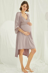 Shopymommy 18430 Lace Strappy Maternity & Nursing Nightgown With Robe