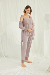 Shopymommy 18441 Lace 3-Pieces Maternity & Nursing Pajamas With Robe