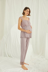 Shopymommy 18441 Lace 3-Pieces Maternity & Nursing Pajamas With Robe